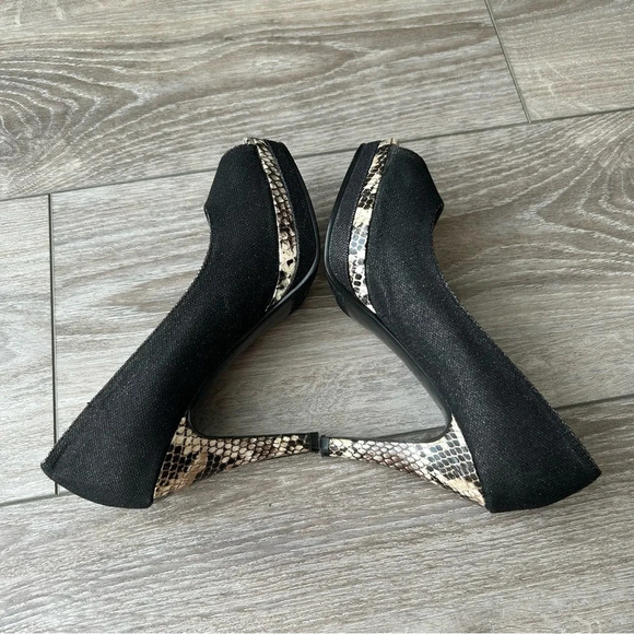 Pepe Marni Snakeskin Fabric Mixed Peep Toe Platform  Pumps - Picture 8 of 14